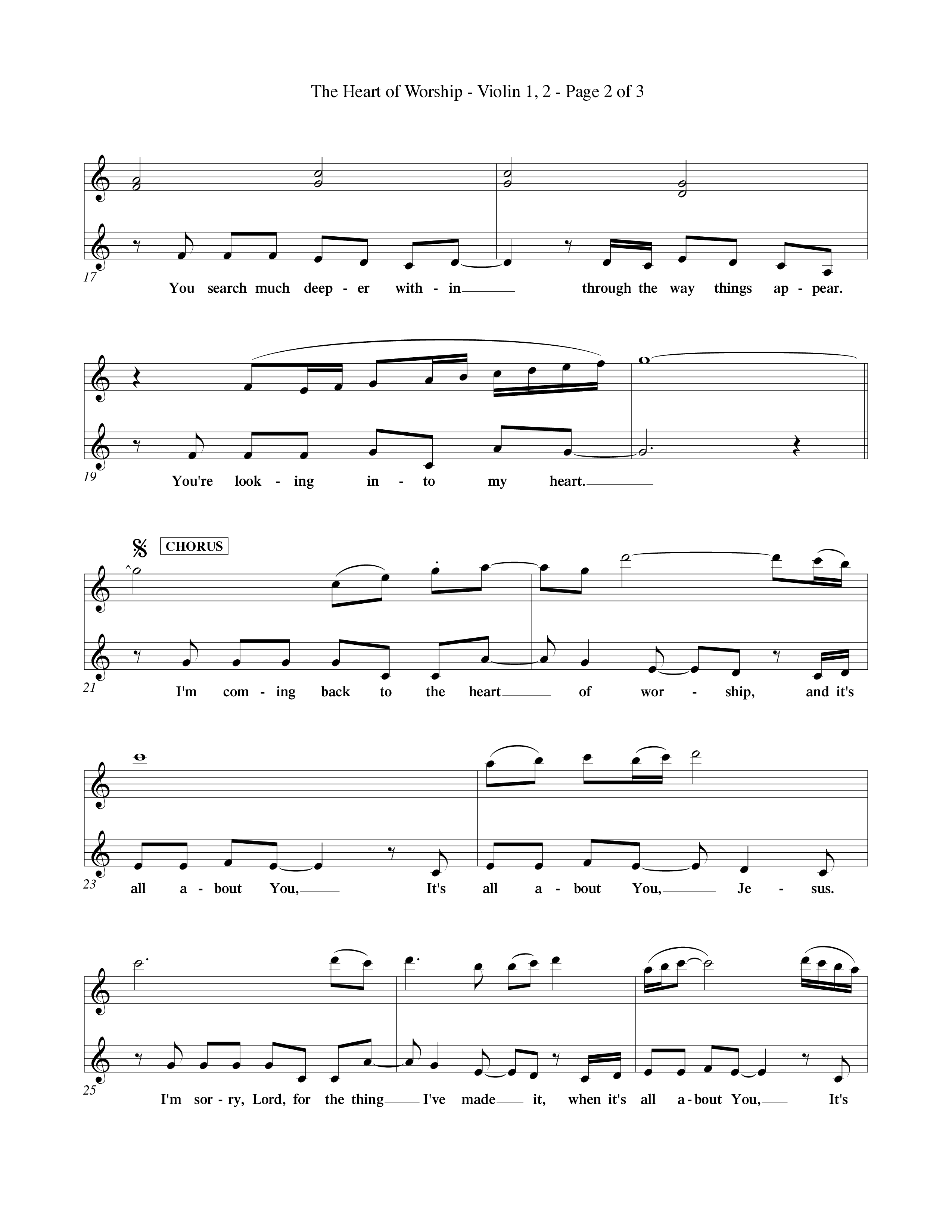 The Heart Of Worship (Choral Anthem SATB) Violin 1/2 (Word Music Choral / Orch. Tom Payne)