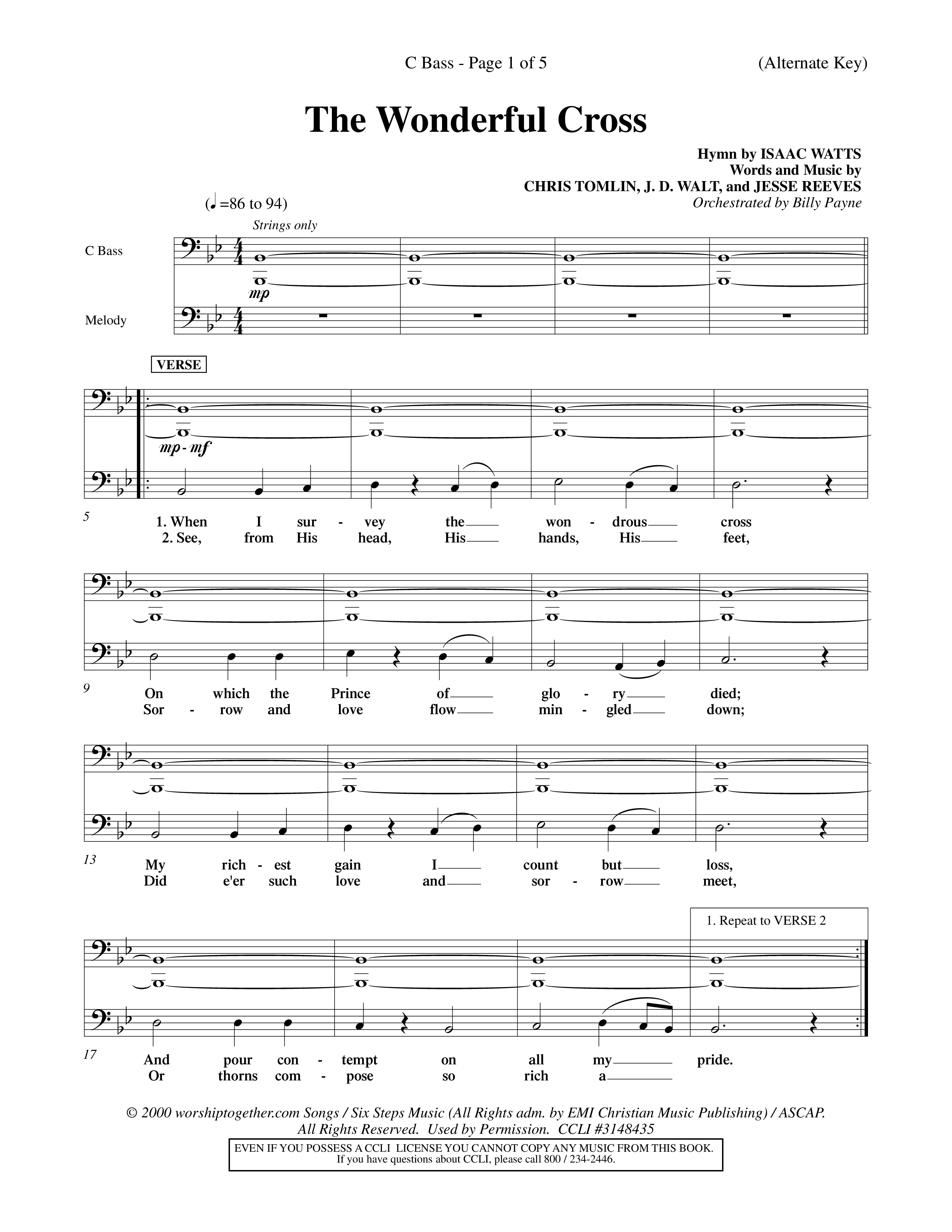 The Wonderful Cross (Choral Anthem SATB) Contrabass (Word Music Choral / Orch. Billy Payne)