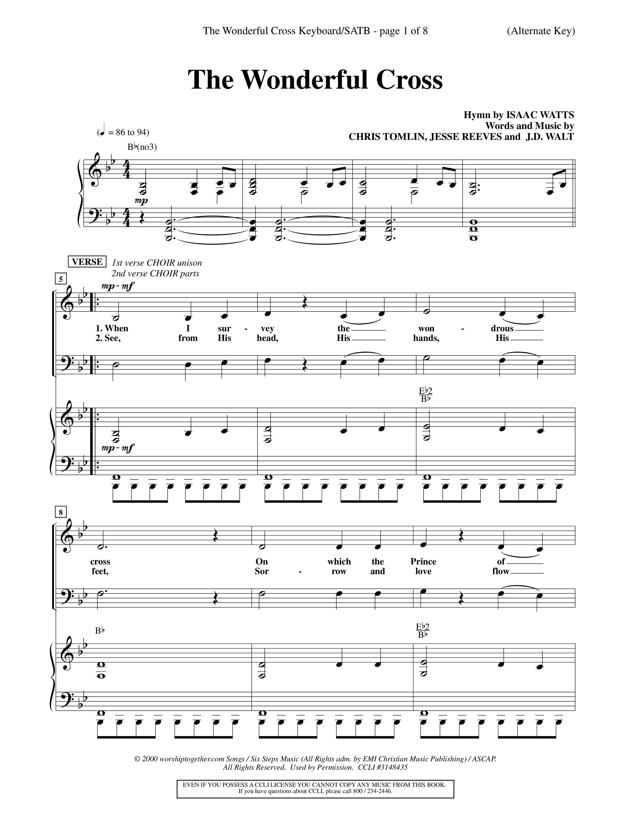 The Wonderful Cross (Choral Anthem SATB) Keyboard/Vocal (SATB) (Word Music Choral / Orch. Billy Payne)