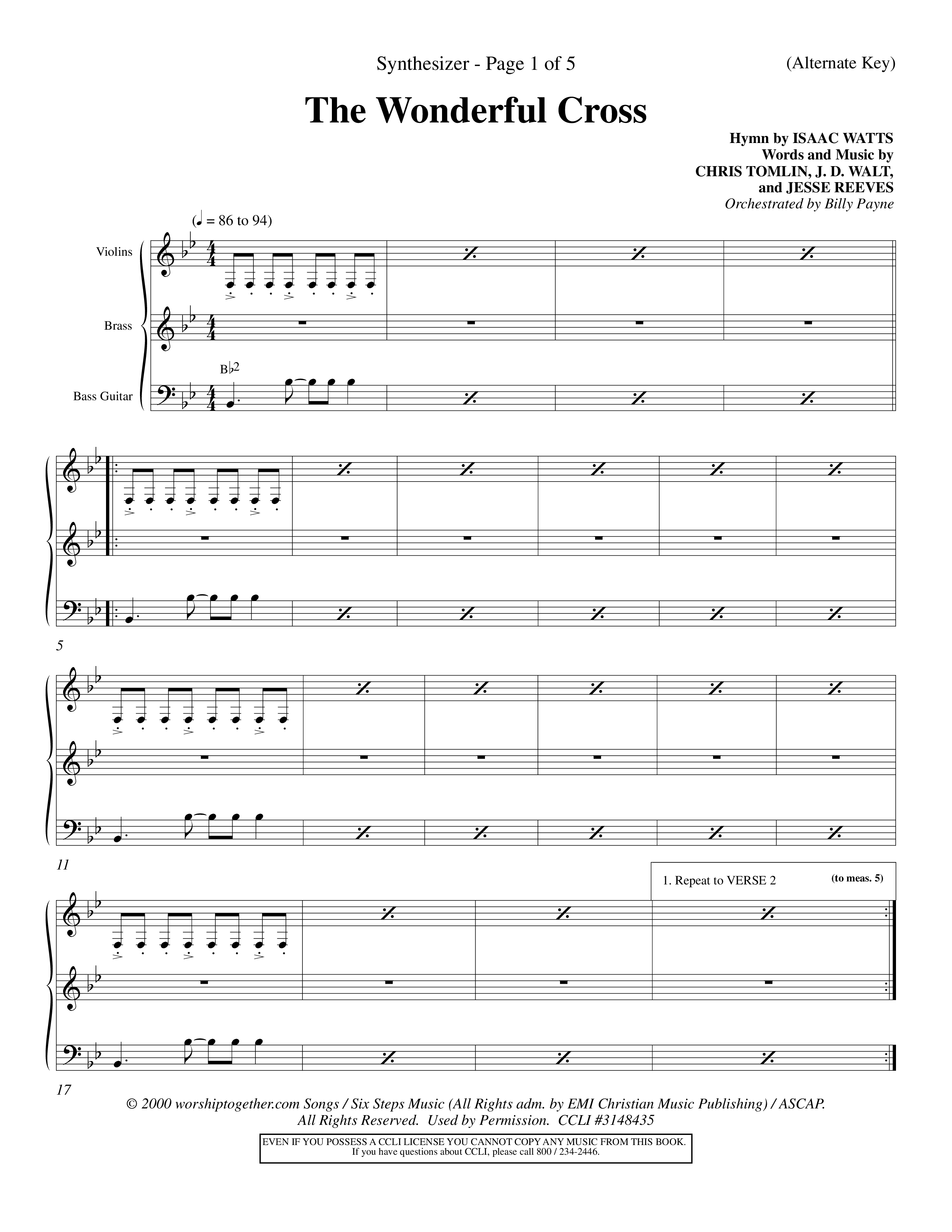 The Wonderful Cross (Choral Anthem SATB) Synth (Word Music Choral / Orch. Billy Payne)