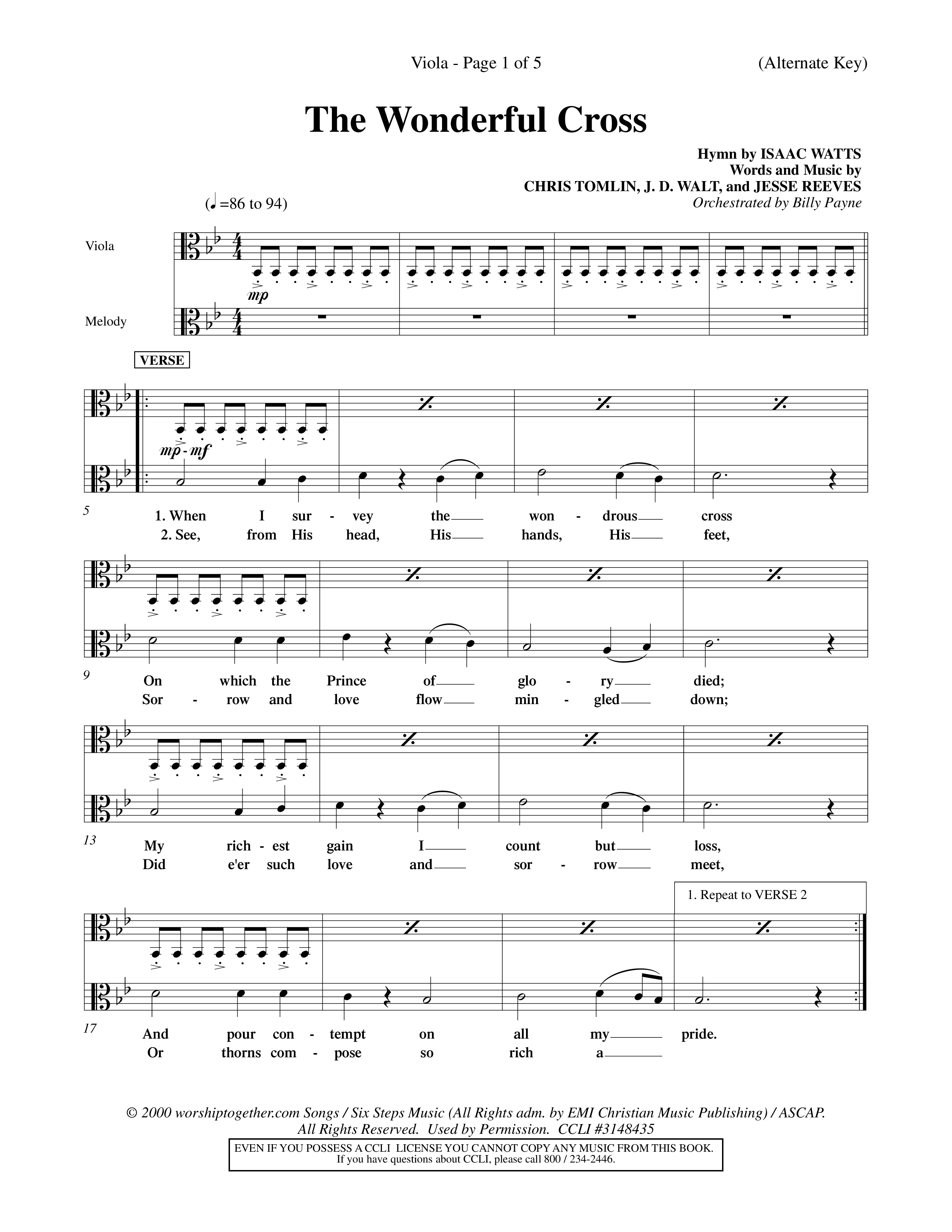 The Wonderful Cross (Choral Anthem SATB) Viola (Word Music Choral / Orch. Billy Payne)