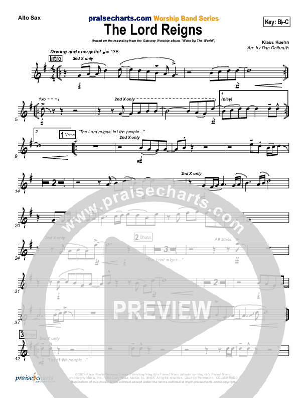 The Lord Reigns Alto Sax (Gateway Worship)