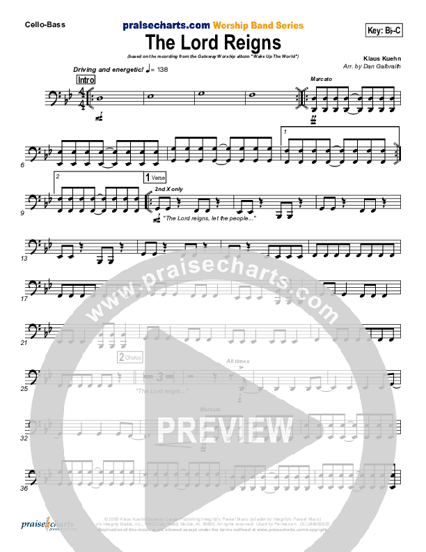 The Lord Reigns Cello/Bass (Gateway Worship)