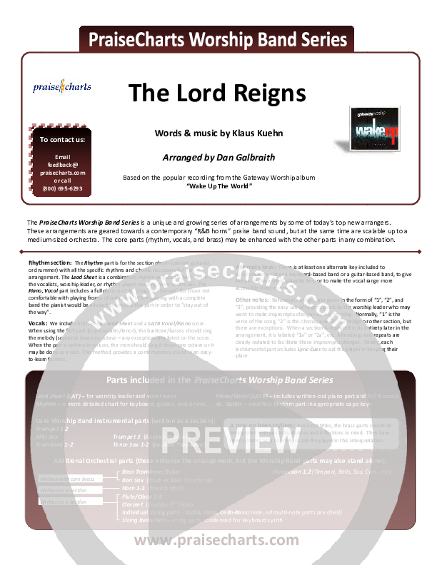 The Lord Reigns Cover Sheet (Gateway Worship)