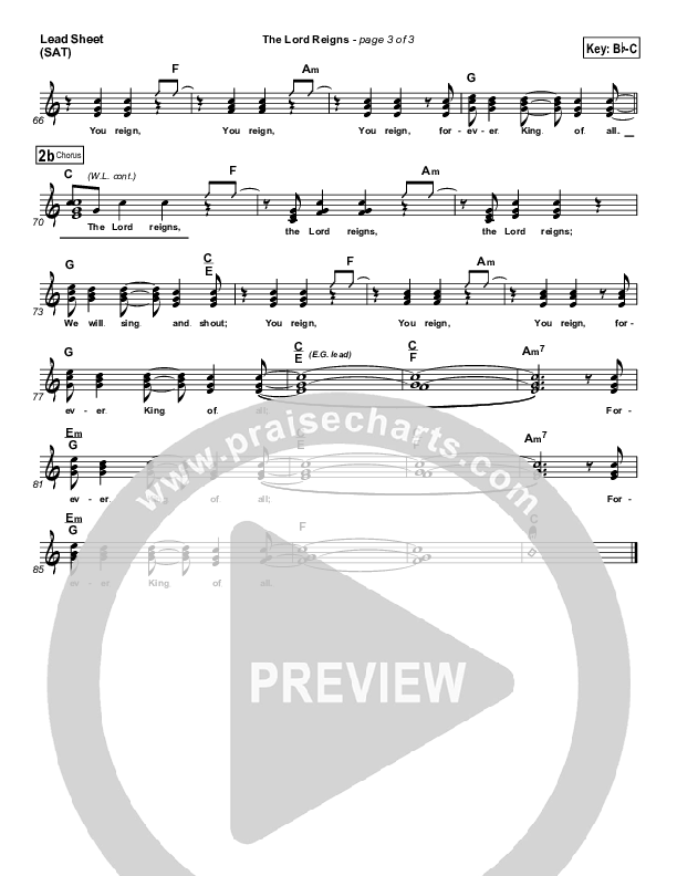 The Lord Reigns Lead Sheet (Gateway Worship)