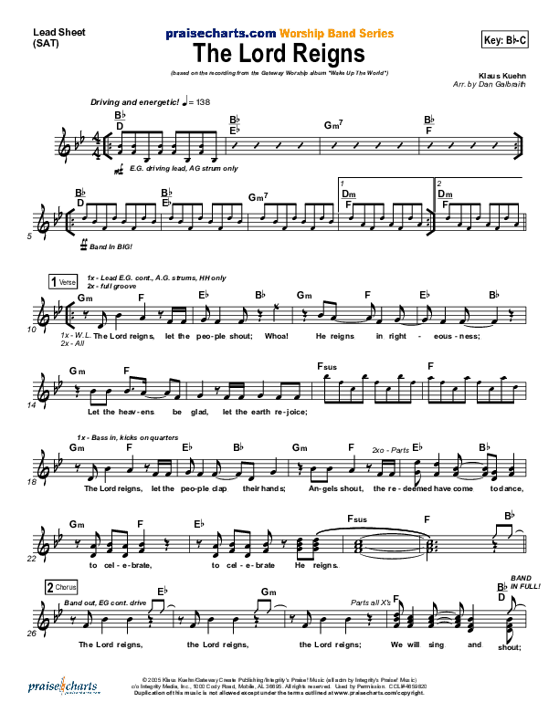 The Lord Reigns Lead Sheet (SAT) (Gateway Worship)