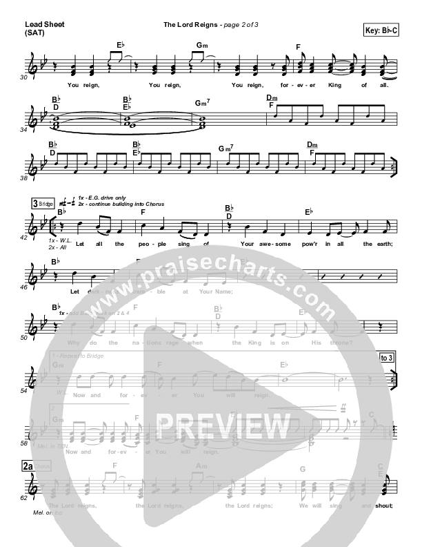 The Lord Reigns Lead Sheet (SAT) (Gateway Worship)