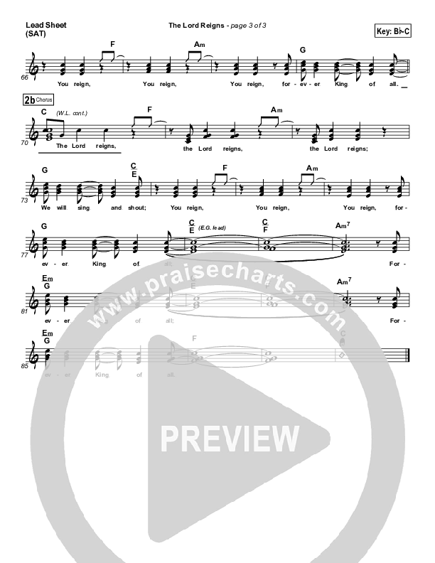 The Lord Reigns Lead Sheet (SAT) (Gateway Worship)