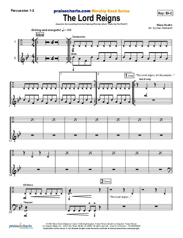 The Lord Reigns Percussion 1/2 (Gateway Worship)