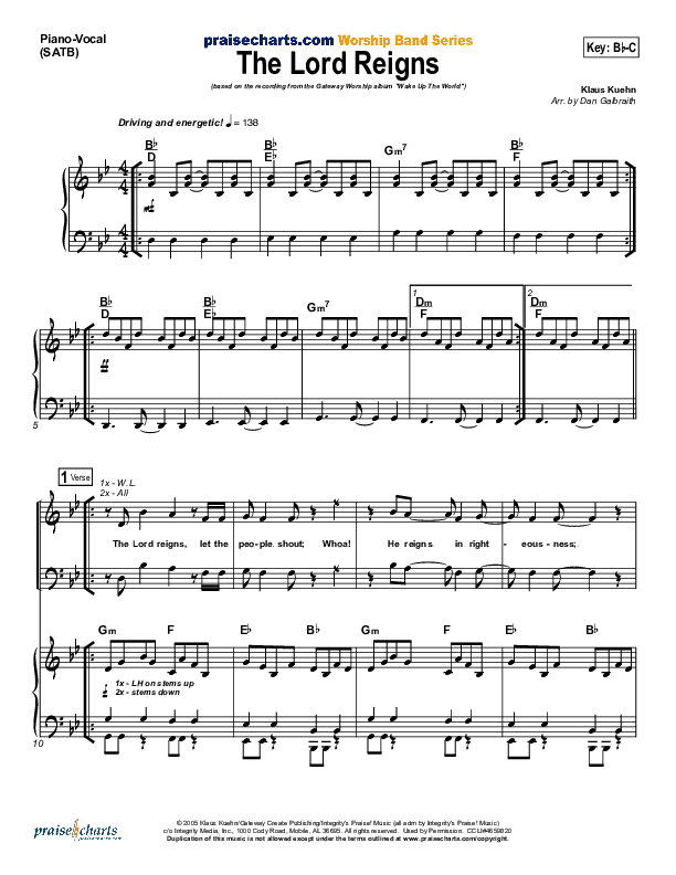 The Lord Reigns Piano/Vocal (Gateway Worship)
