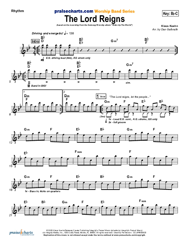 The Lord Reigns Rhythm Chart (Gateway Worship)