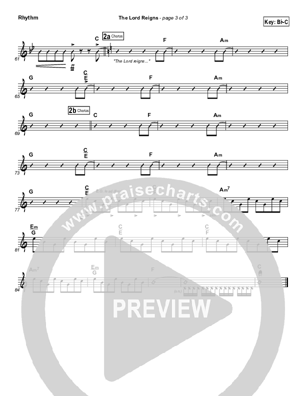 The Lord Reigns Rhythm Chart (Gateway Worship)