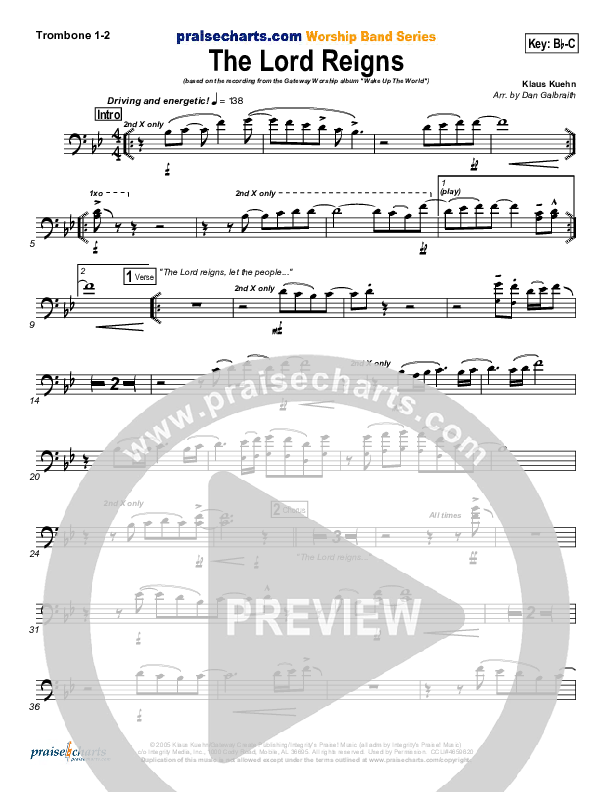 The Lord Reigns Trombone 1/2 (Gateway Worship)