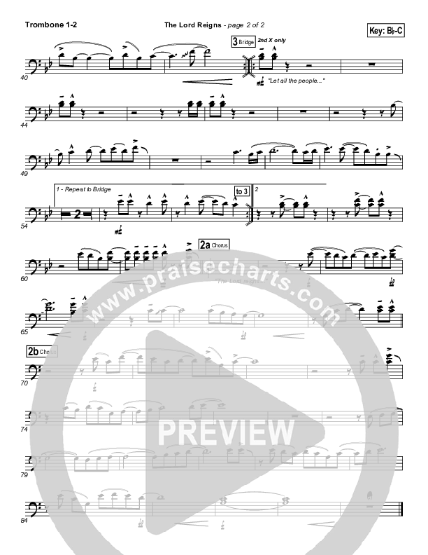 The Lord Reigns Trombone 1/2 (Gateway Worship)