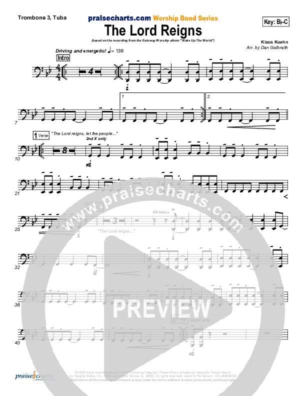 The Lord Reigns Trombone 3/Tuba (Gateway Worship)