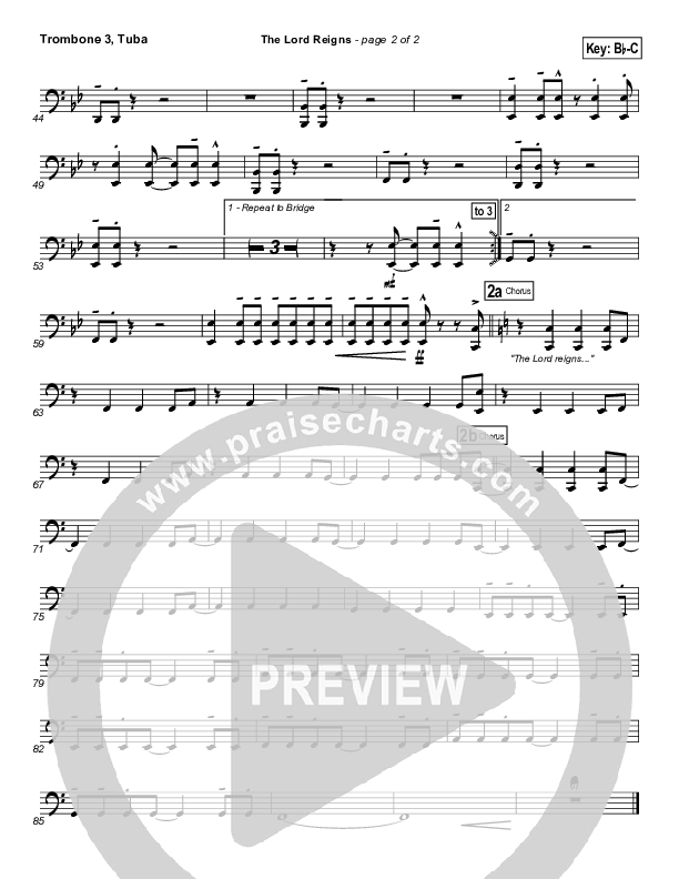 The Lord Reigns Trombone 3/Tuba (Gateway Worship)