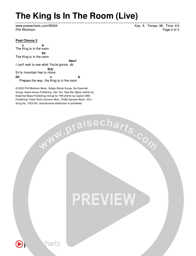 The King Is In The Room (Live) Chords & Lyrics (Phil Wickham)