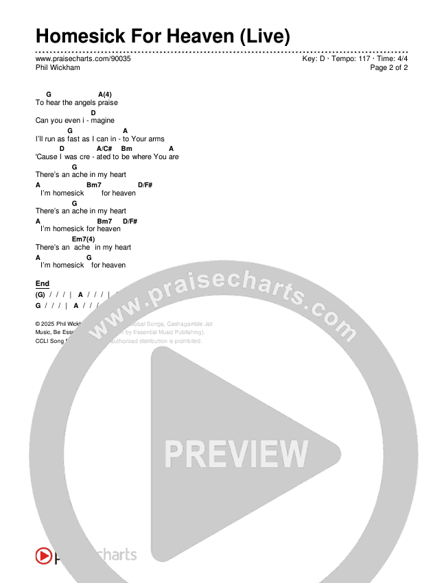 Homesick For Heaven (Live) Chords & Lyrics (Phil Wickham)