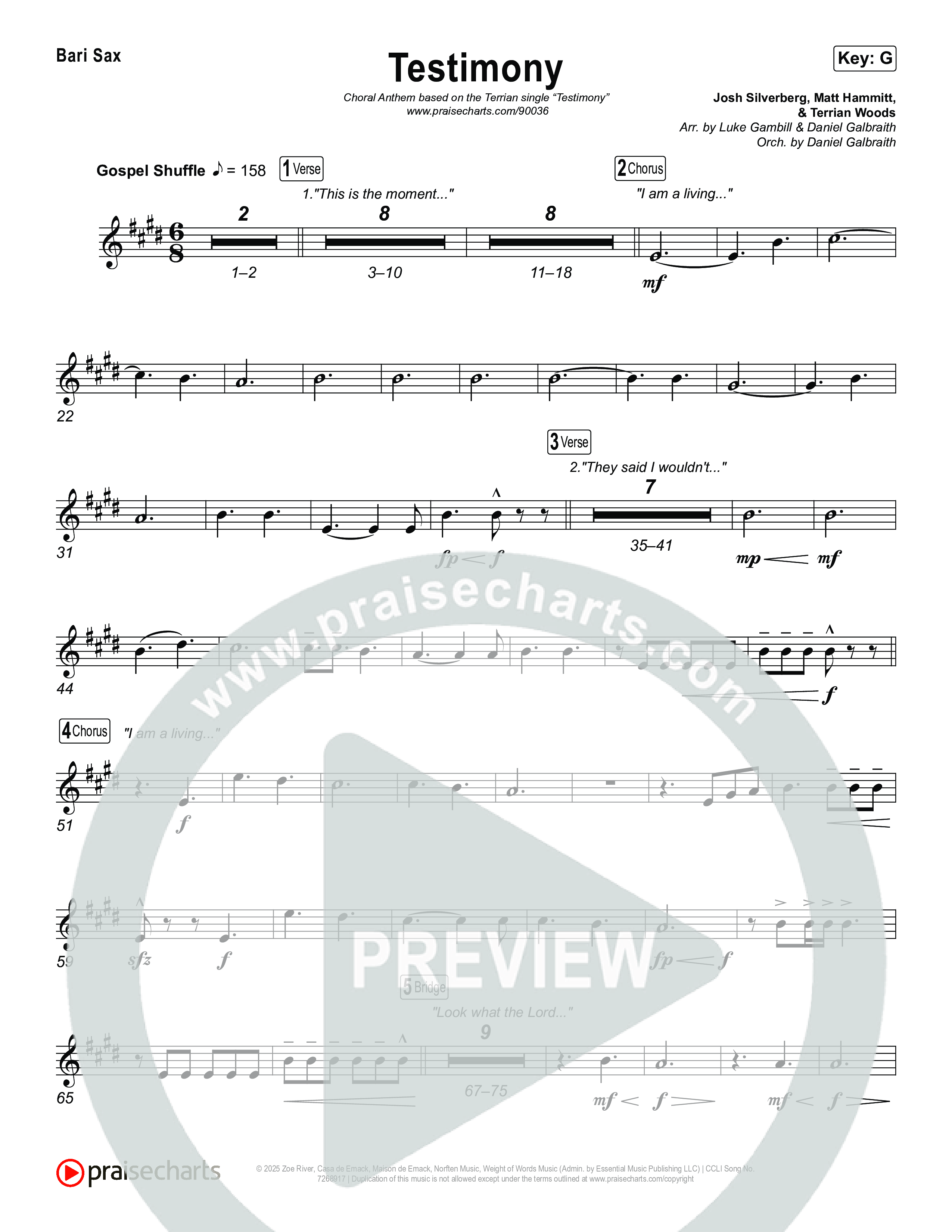 Testimony (Choral Anthem SATB) Bari Sax (Terrian / Arr. Luke Gambill)