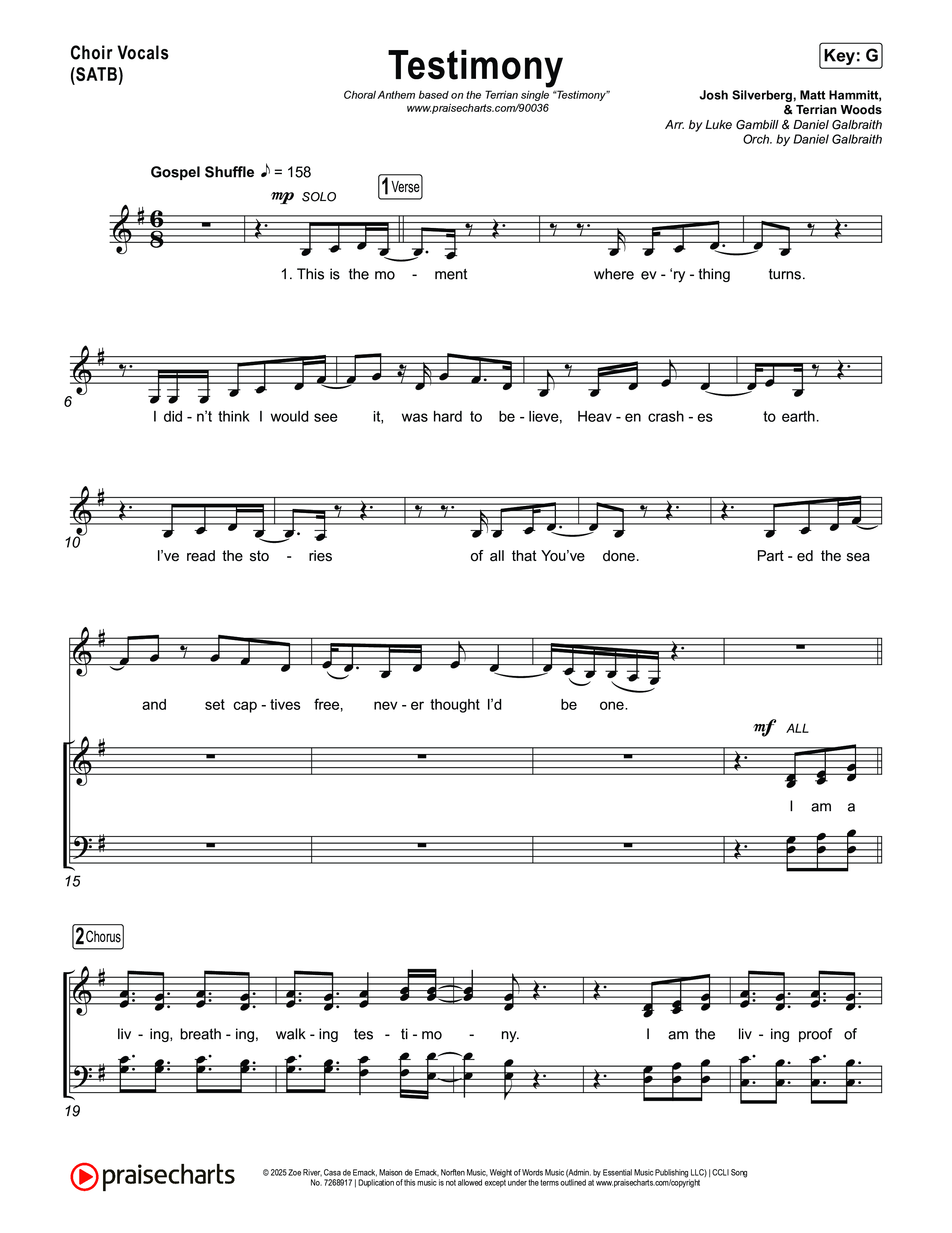 Testimony (Choral Anthem SATB) Choir Sheet (SATB) (Terrian / Arr. Luke Gambill)
