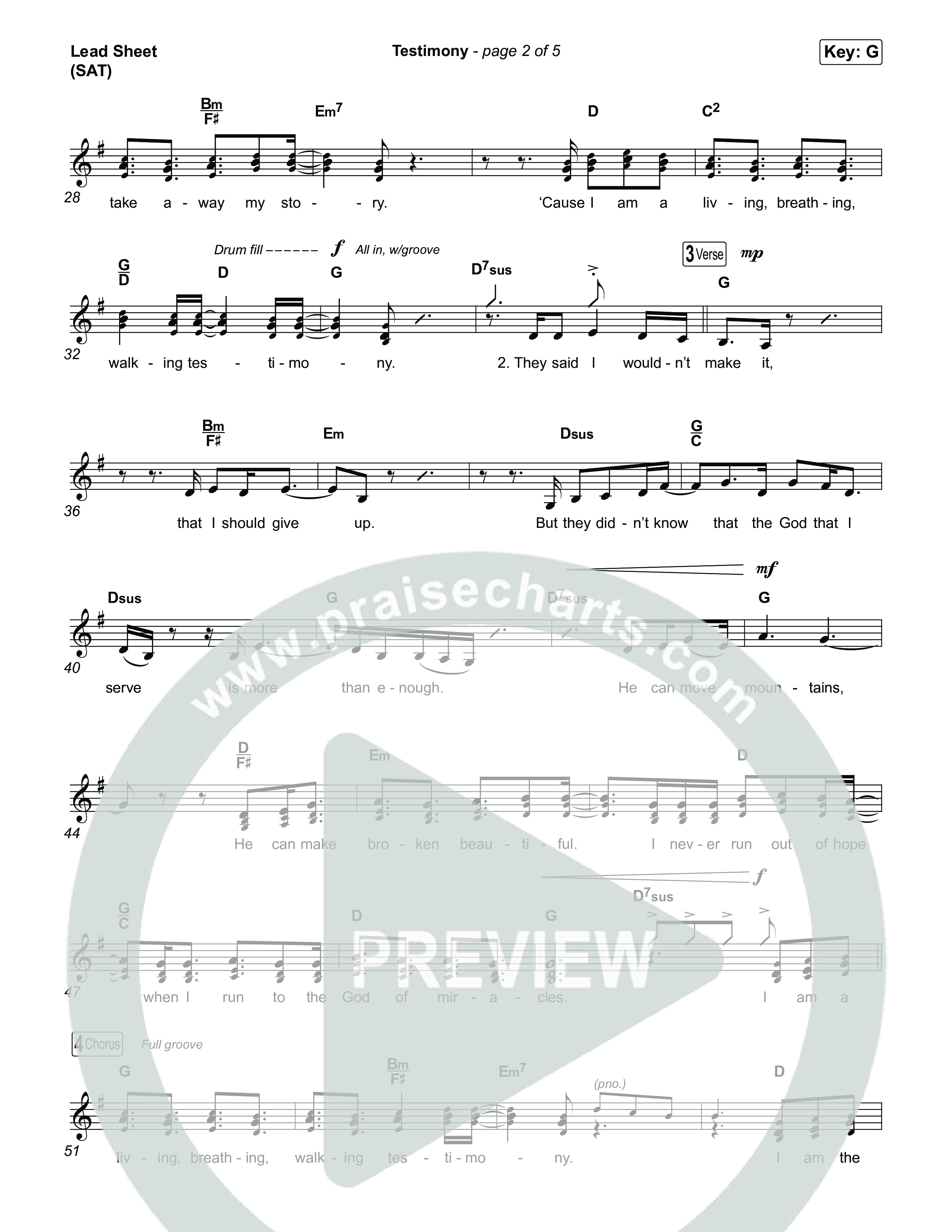 Testimony (Choral Anthem SATB) Lead Sheet (SAT) (Terrian / Arr. Luke Gambill)