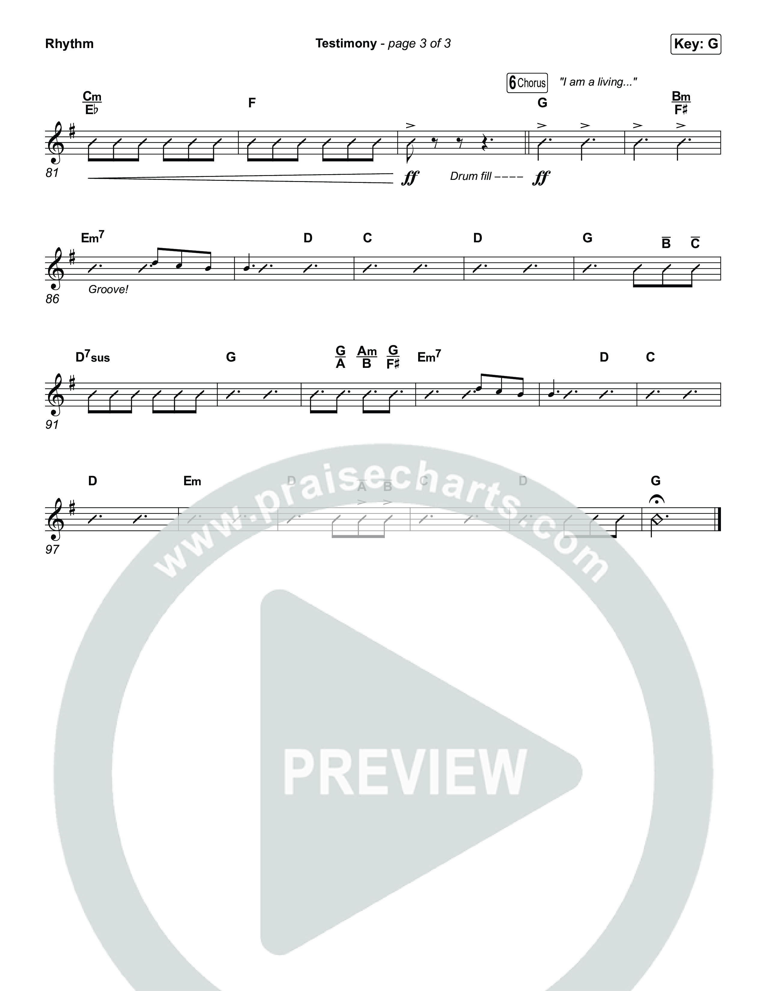 Testimony (Choral Anthem SATB) Rhythm Chart (Terrian / Arr. Luke Gambill)