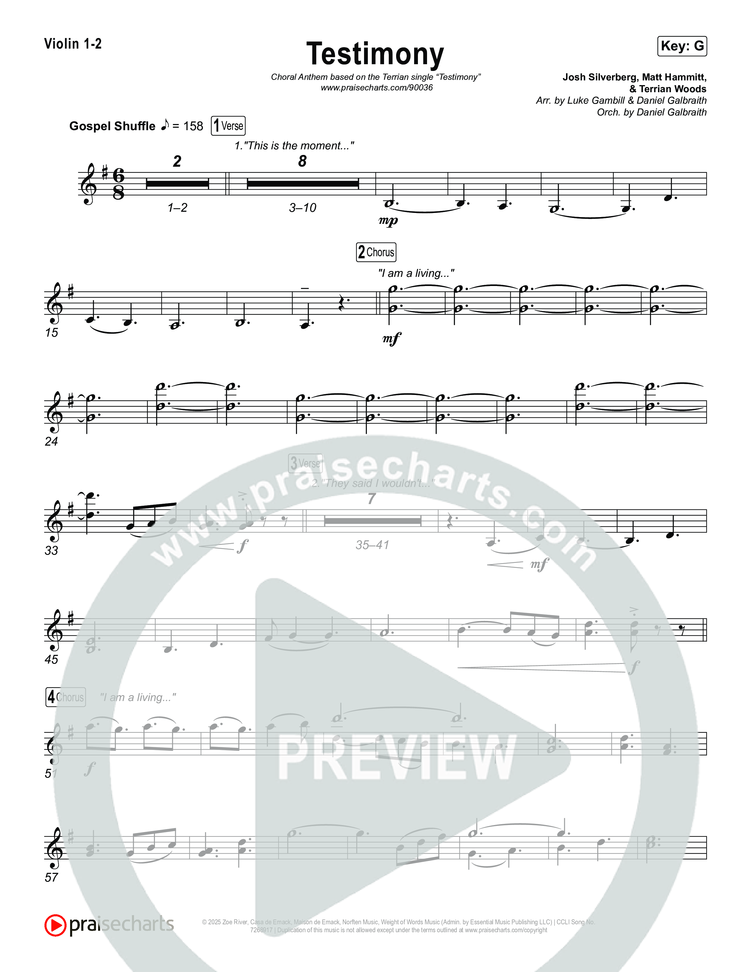 Testimony (Choral Anthem SATB) Violin 1,2 (Terrian / Arr. Luke Gambill)