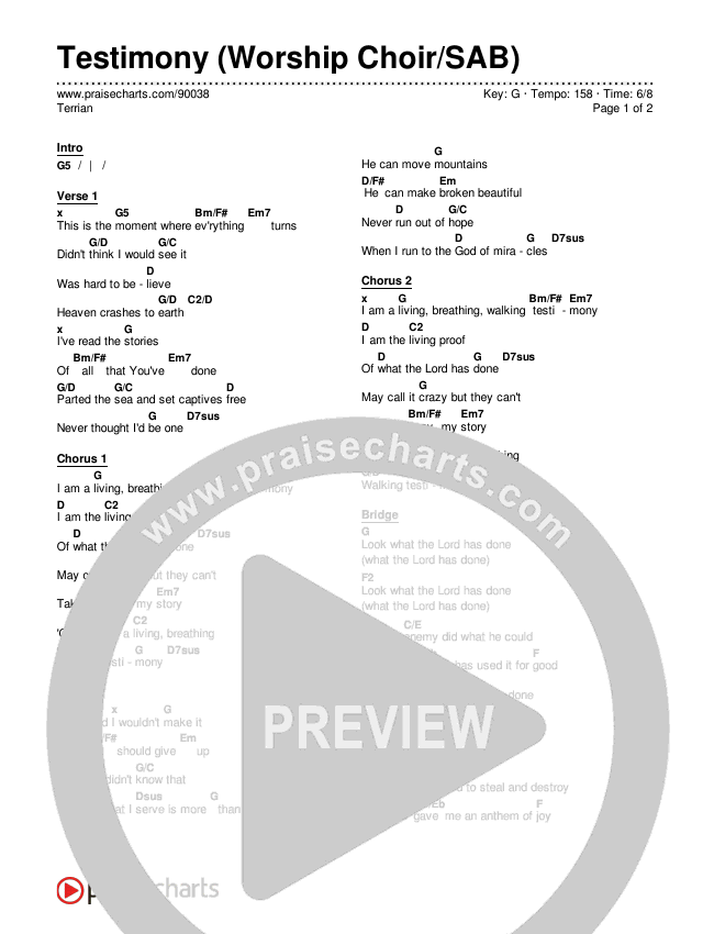Testimony (Worship Choir/SAB) Chords & Lyrics (Terrian / Arr. Luke Gambill)