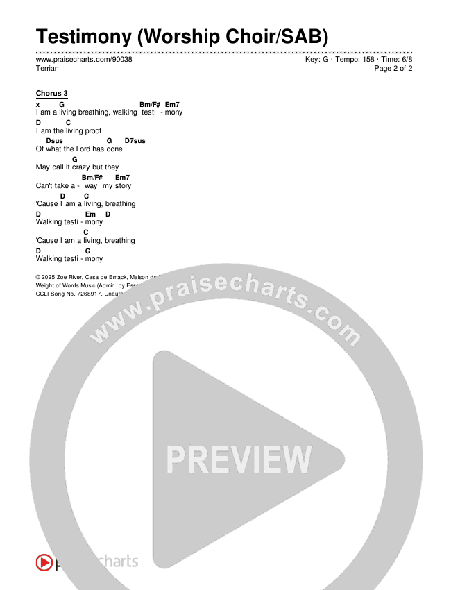 Testimony (Worship Choir/SAB) Chords & Lyrics (Terrian / Arr. Luke Gambill)