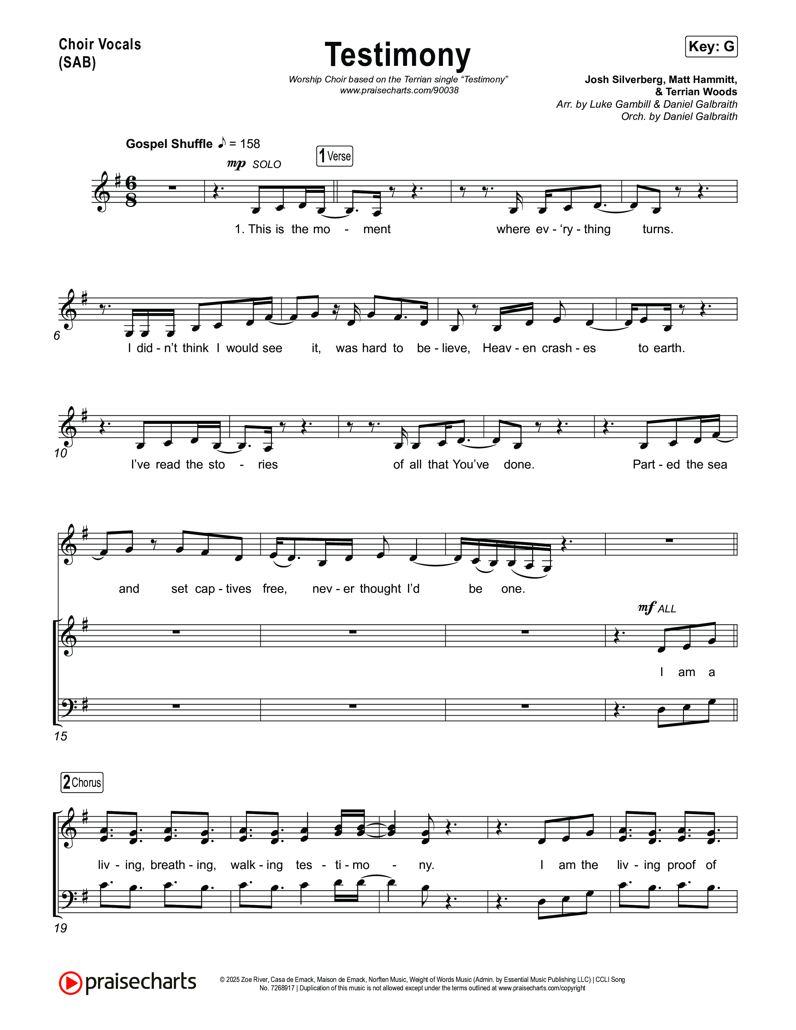 Testimony (Worship Choir/SAB) Choir Sheet (SAB) (Terrian / Arr. Luke Gambill)