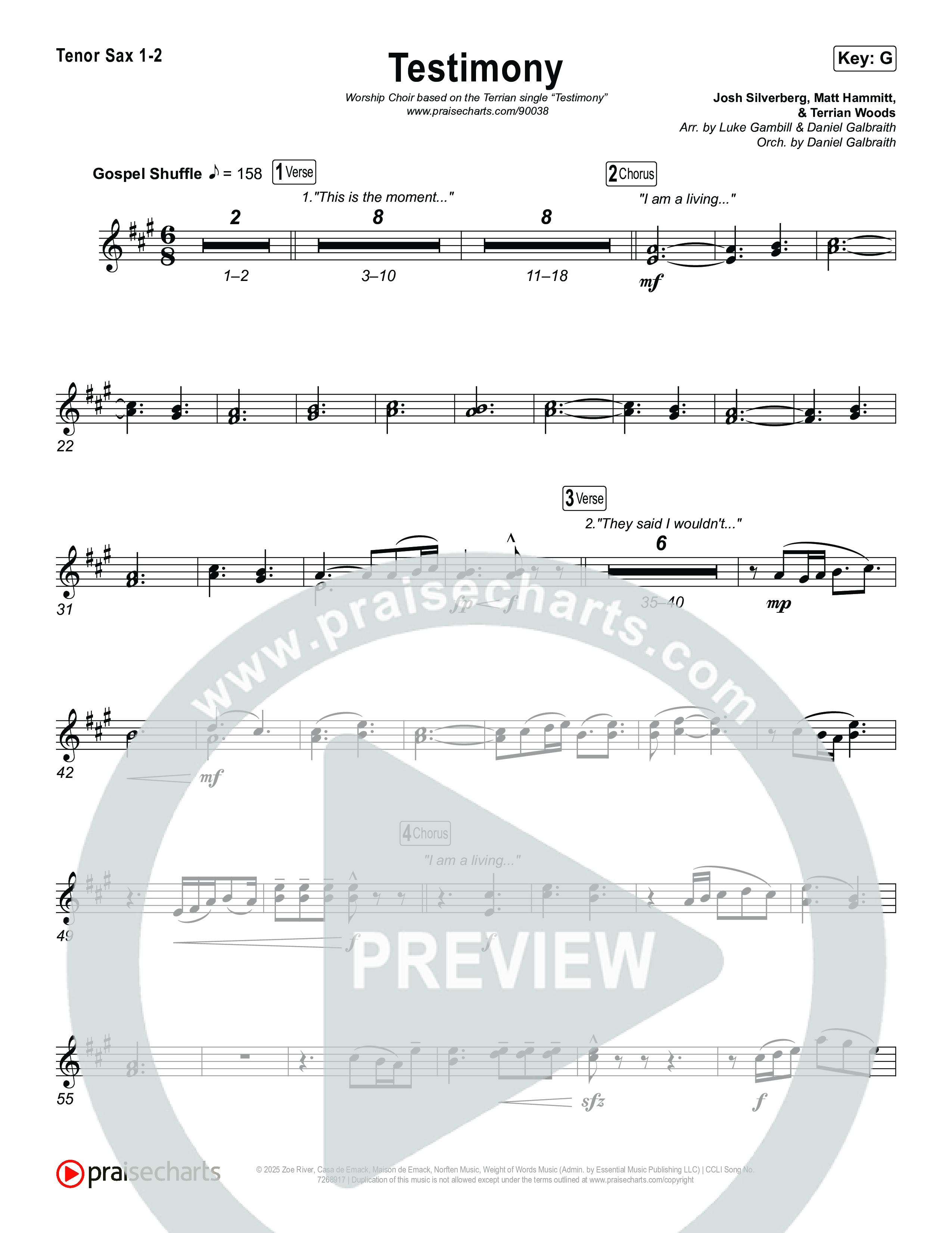 Testimony (Worship Choir/SAB) Sax Pack (Terrian / Arr. Luke Gambill)