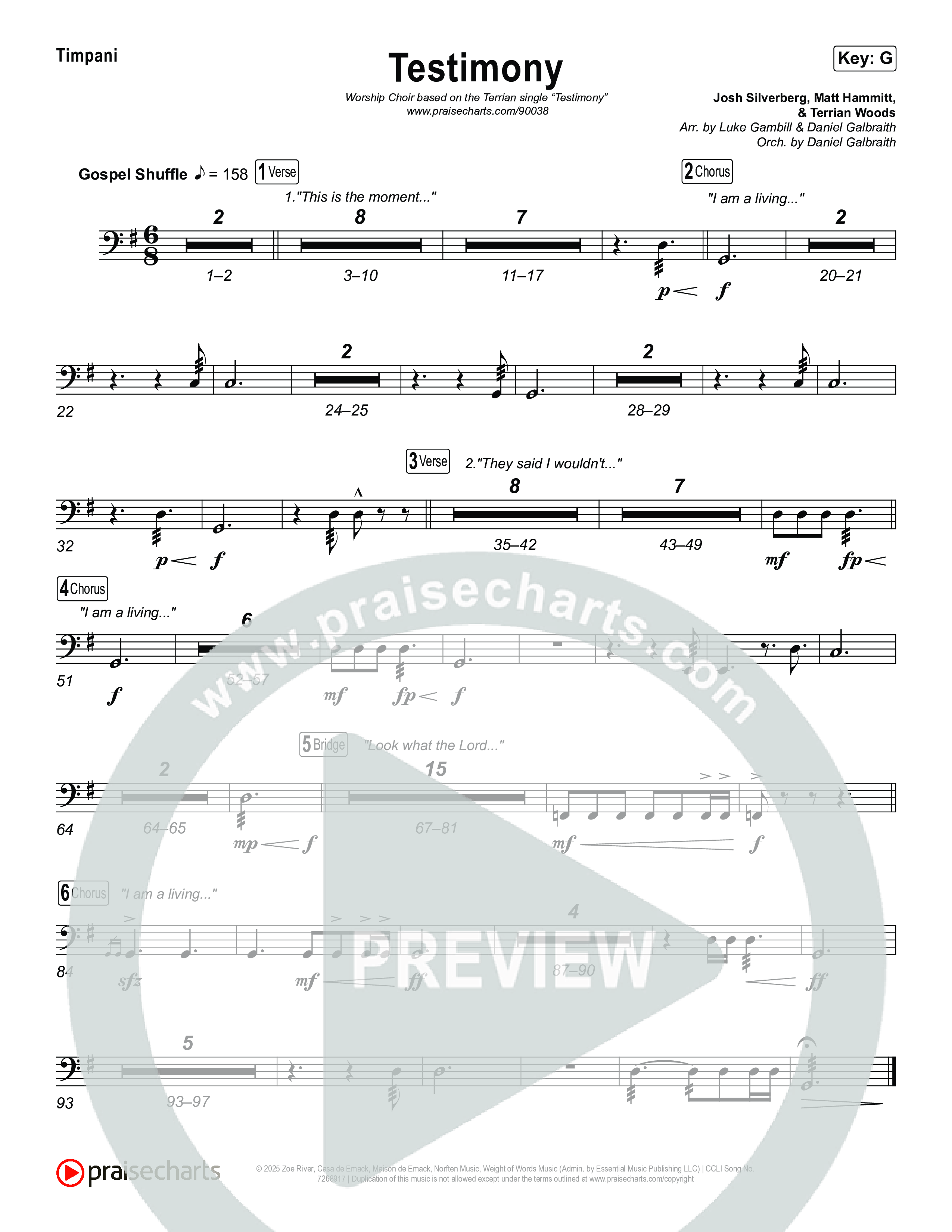 Testimony (Worship Choir/SAB) Timpani (Terrian / Arr. Luke Gambill)