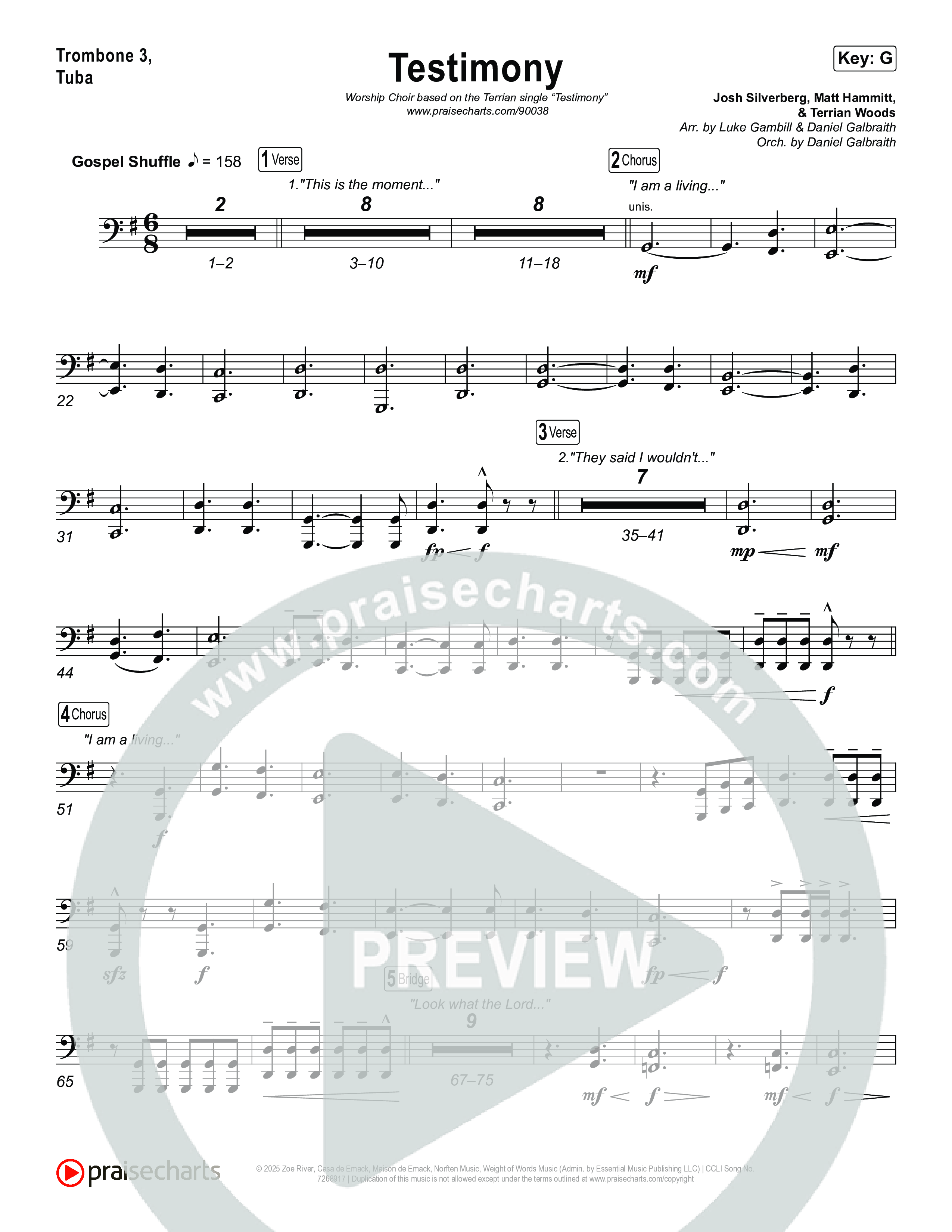 Testimony (Worship Choir/SAB) Trombone 3/Tuba (Terrian / Arr. Luke Gambill)