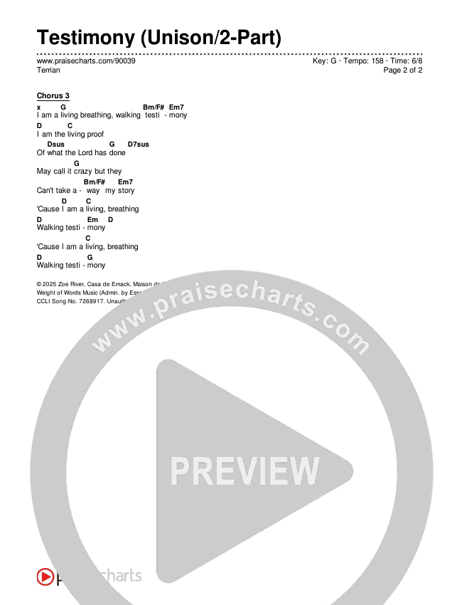 Testimony (Unison/2-Part) Chords & Lyrics (Terrian / Arr. Luke Gambill)