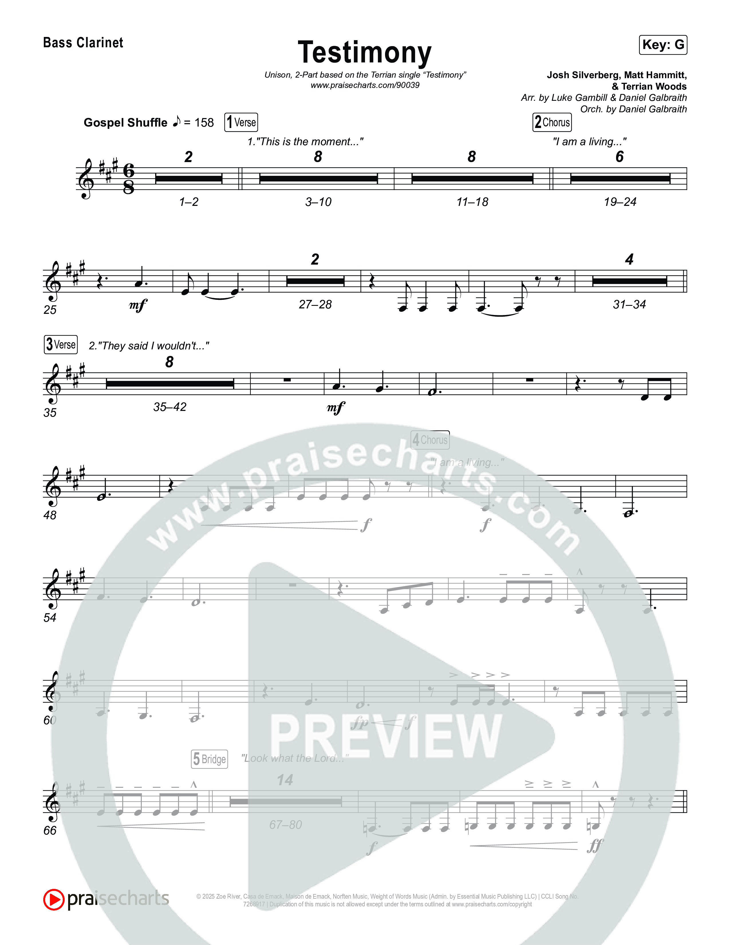 Testimony (Unison/2-Part) Bass Clarinet (Terrian / Arr. Luke Gambill)