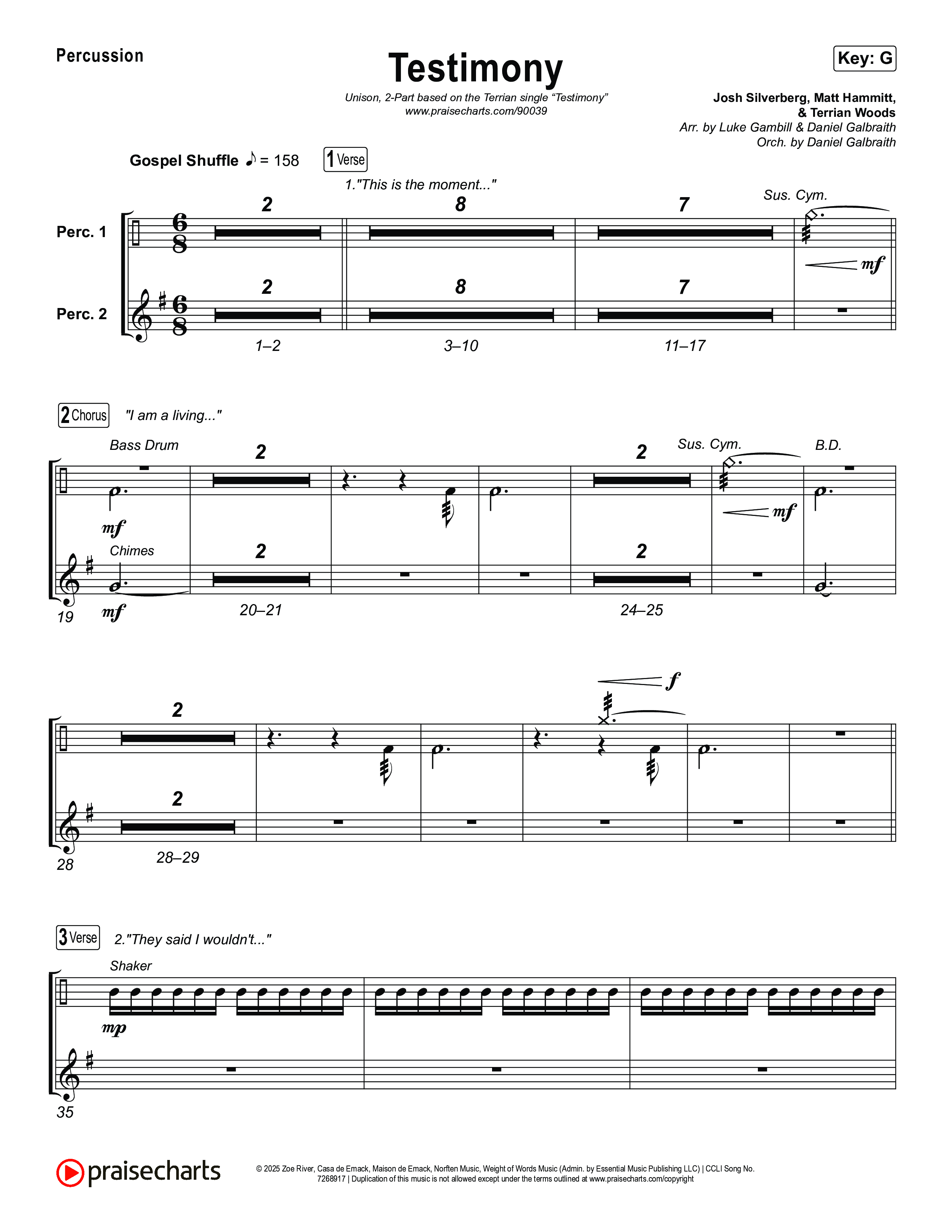 Testimony (Unison/2-Part) Percussion (Terrian / Arr. Luke Gambill)