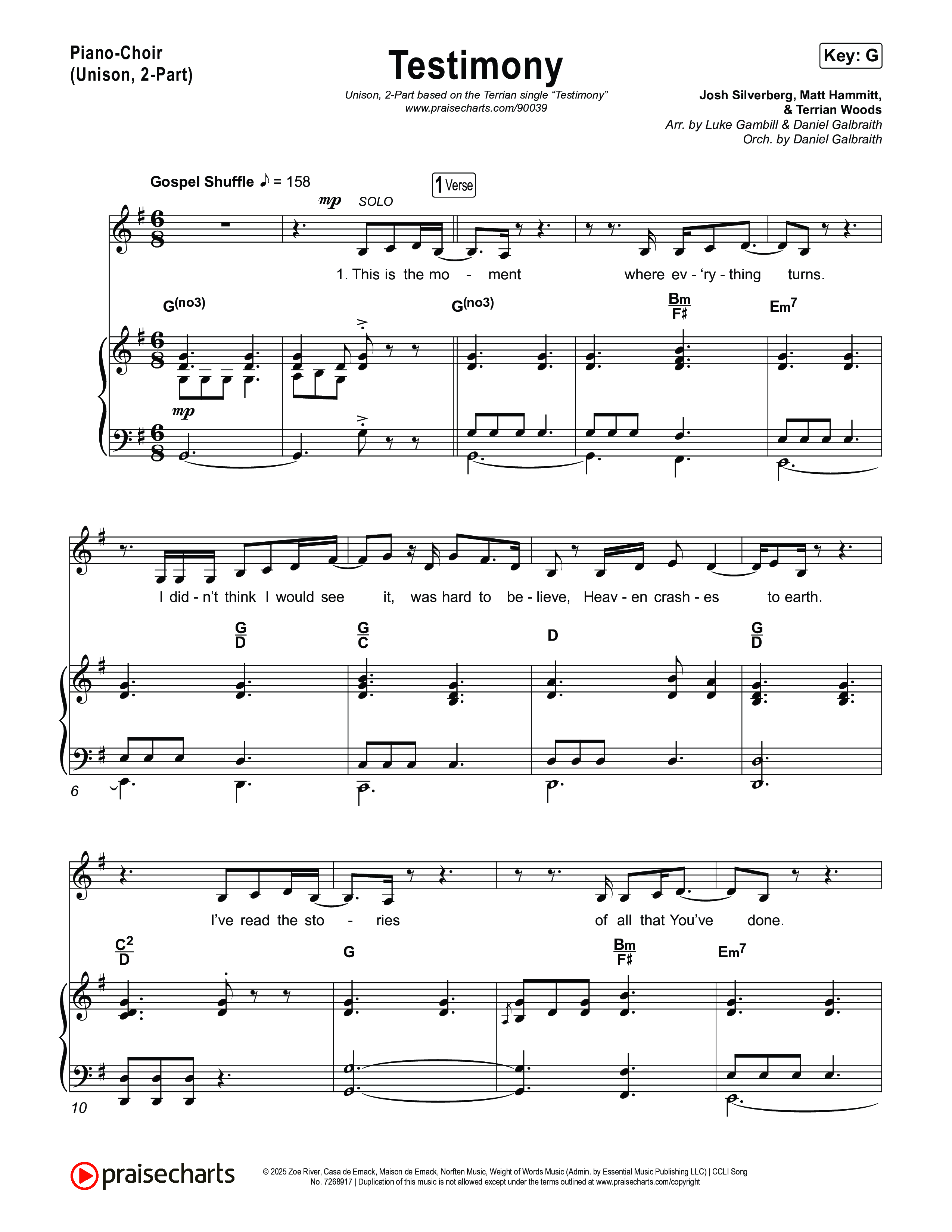 Testimony (Unison/2-Part) Piano/Choir  (Uni/2-Part) (Terrian / Arr. Luke Gambill)