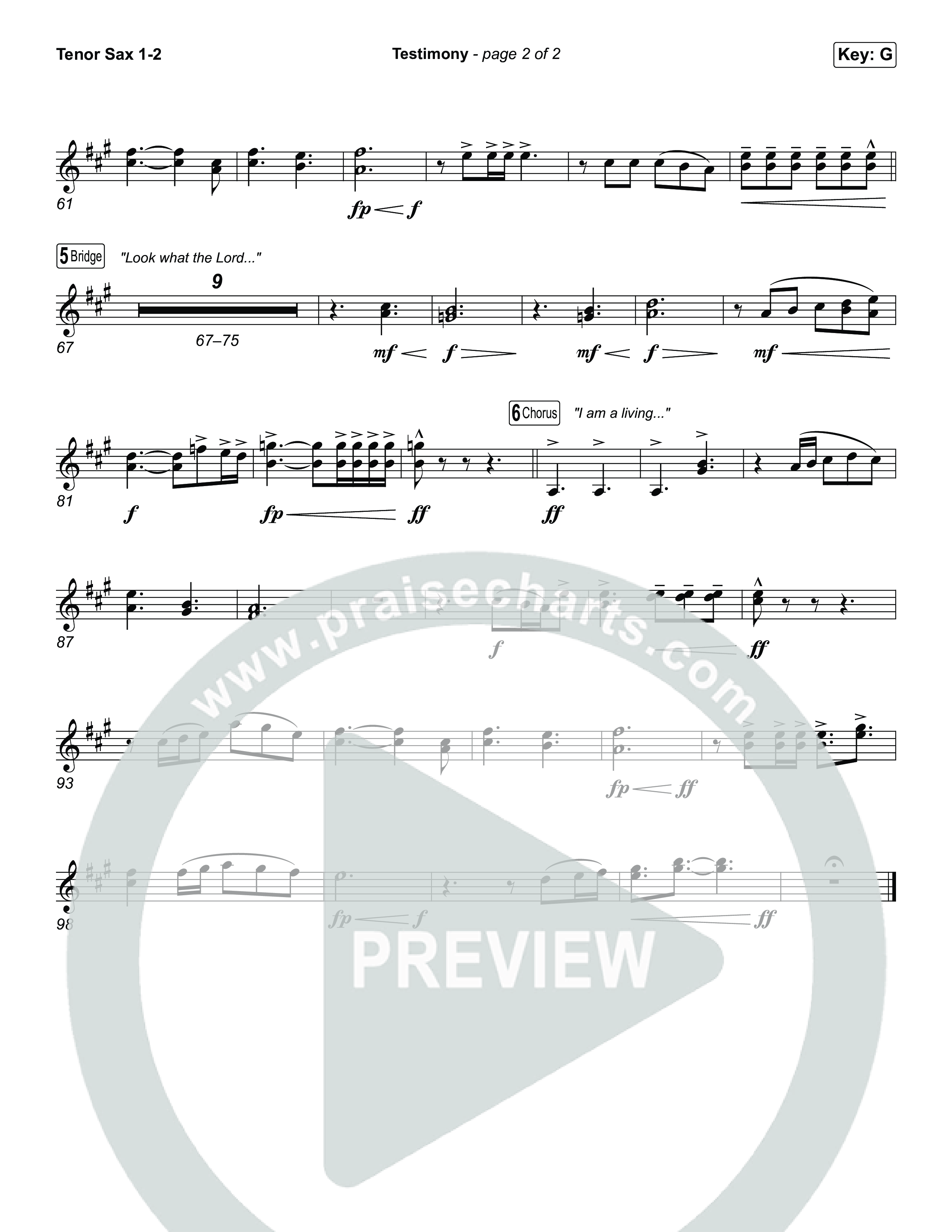 Testimony (Unison/2-Part) Tenor Sax 1/2 (Terrian / Arr. Luke Gambill)