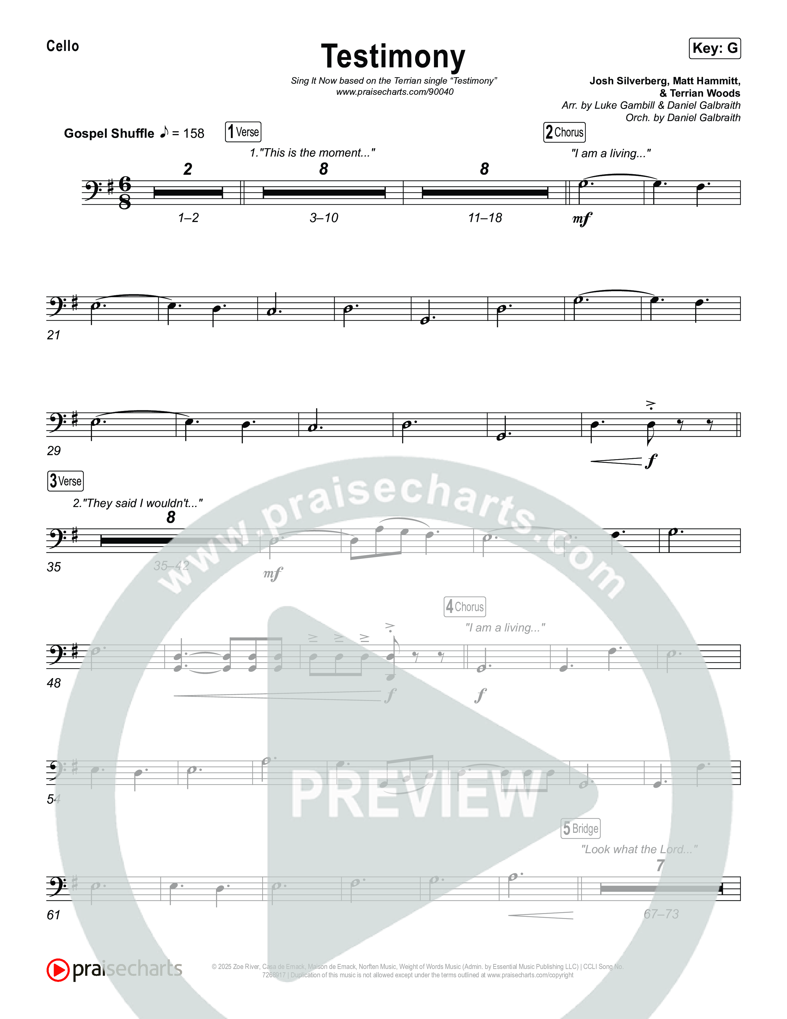 Testimony (Sing It Now) Cello (Terrian / Arr. Luke Gambill)