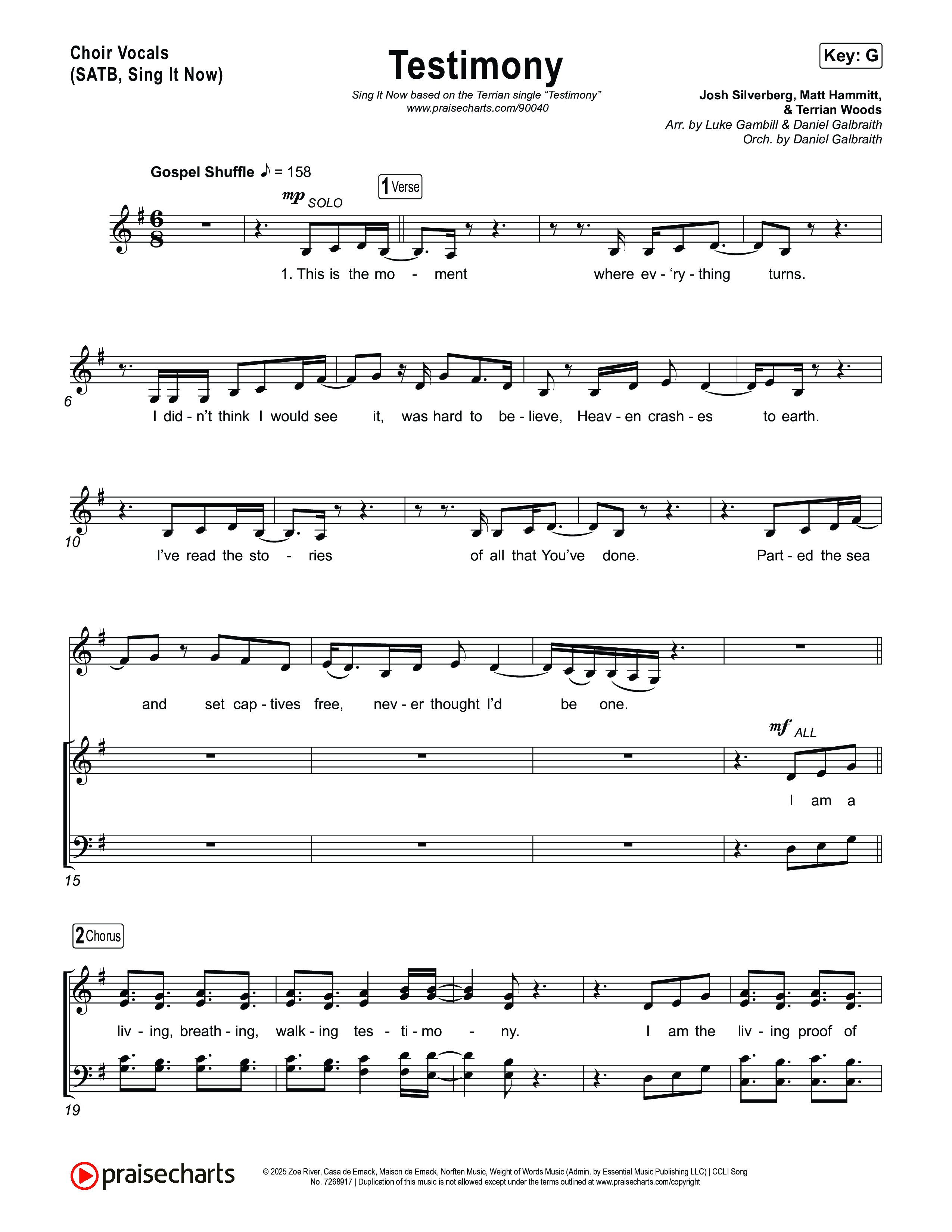 Testimony (Sing It Now) Choir Sheet (SATB) (Terrian / Arr. Luke Gambill)