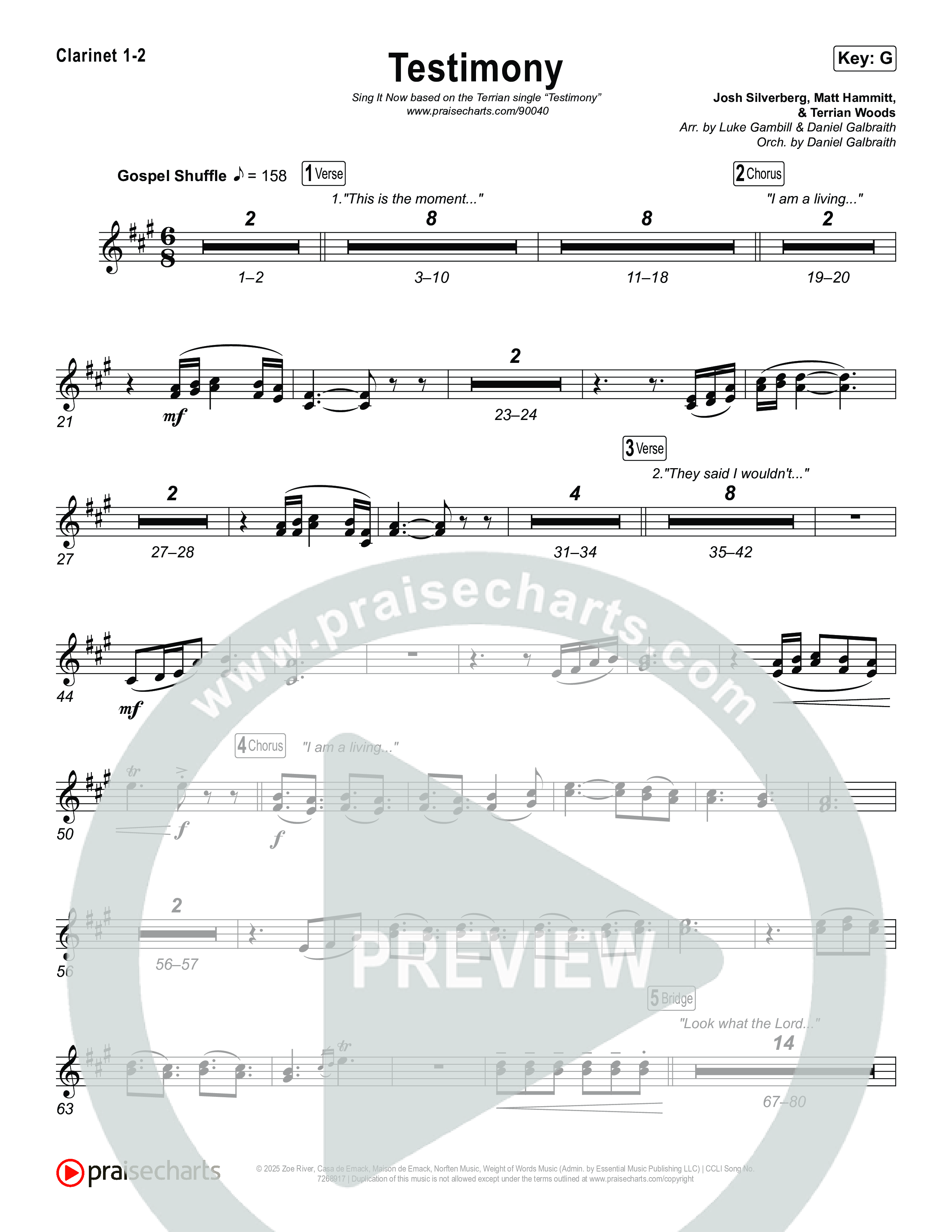 Testimony (Sing It Now) Clarinet 1/2 (Terrian / Arr. Luke Gambill)