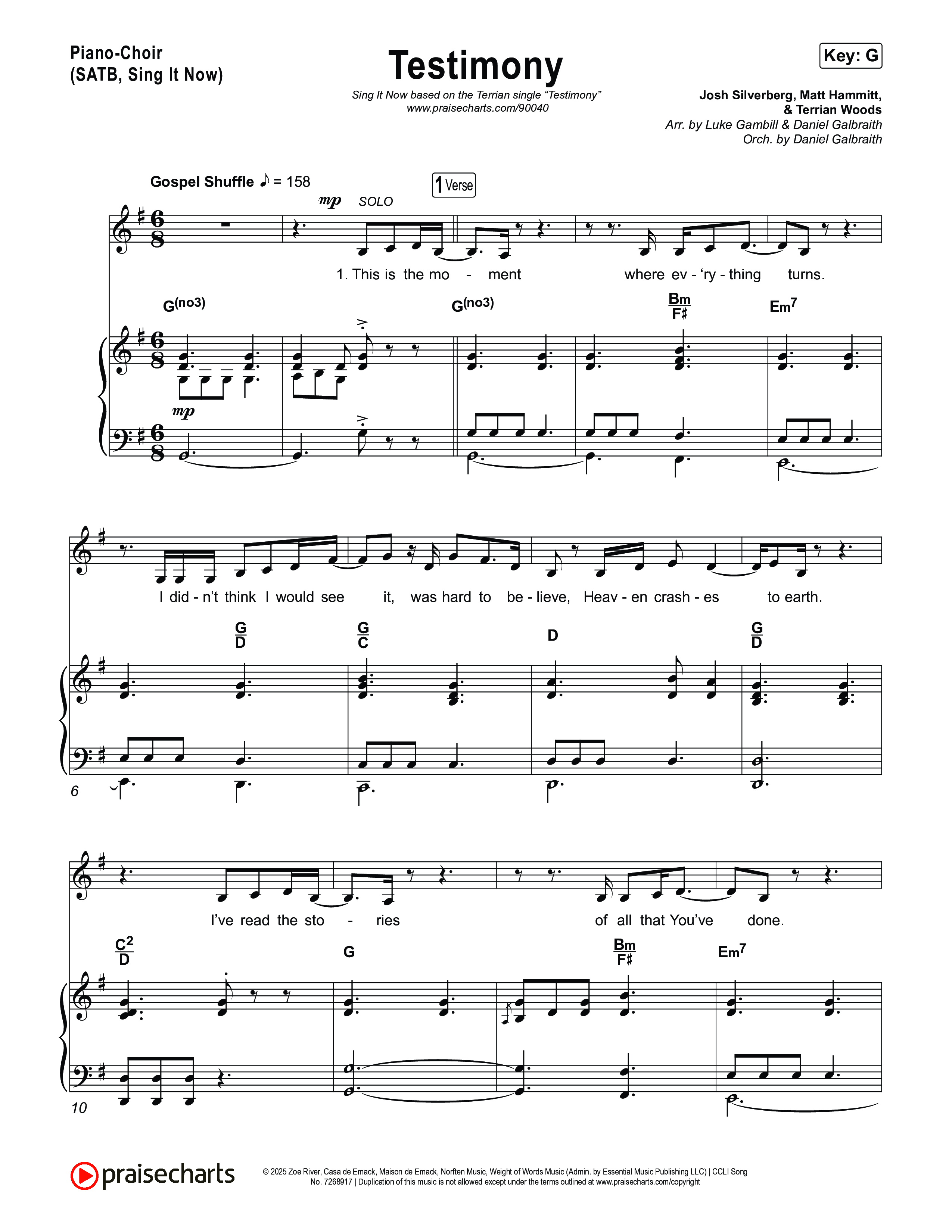 Testimony (Sing It Now) Piano/Choir (SATB) (Terrian / Arr. Luke Gambill)