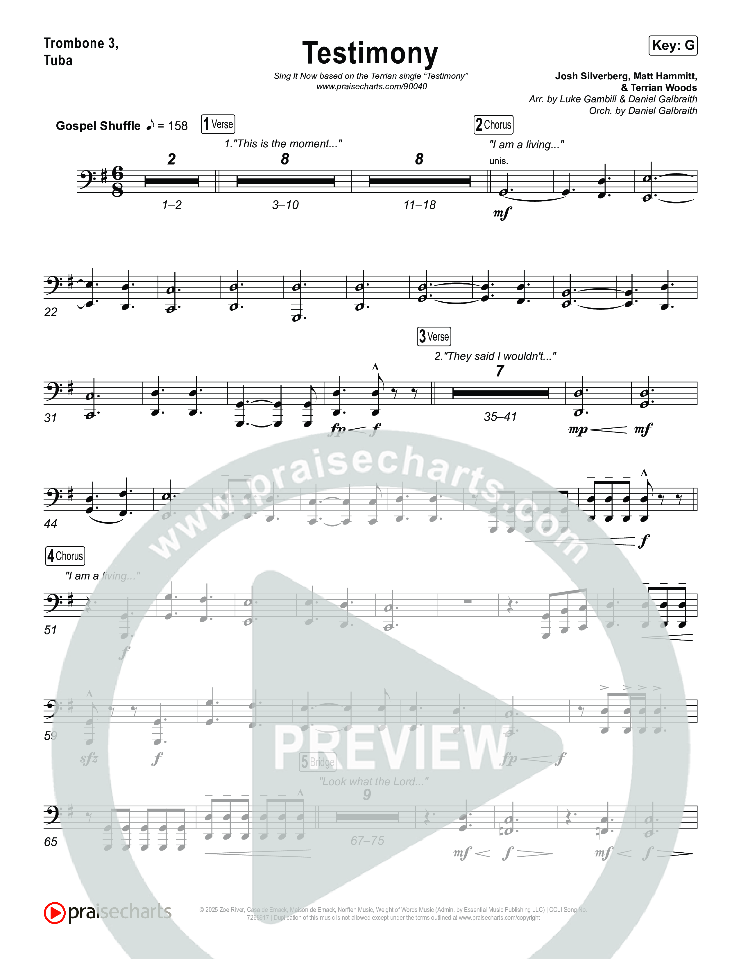 Testimony (Sing It Now) Trombone 3/Tuba (Terrian / Arr. Luke Gambill)