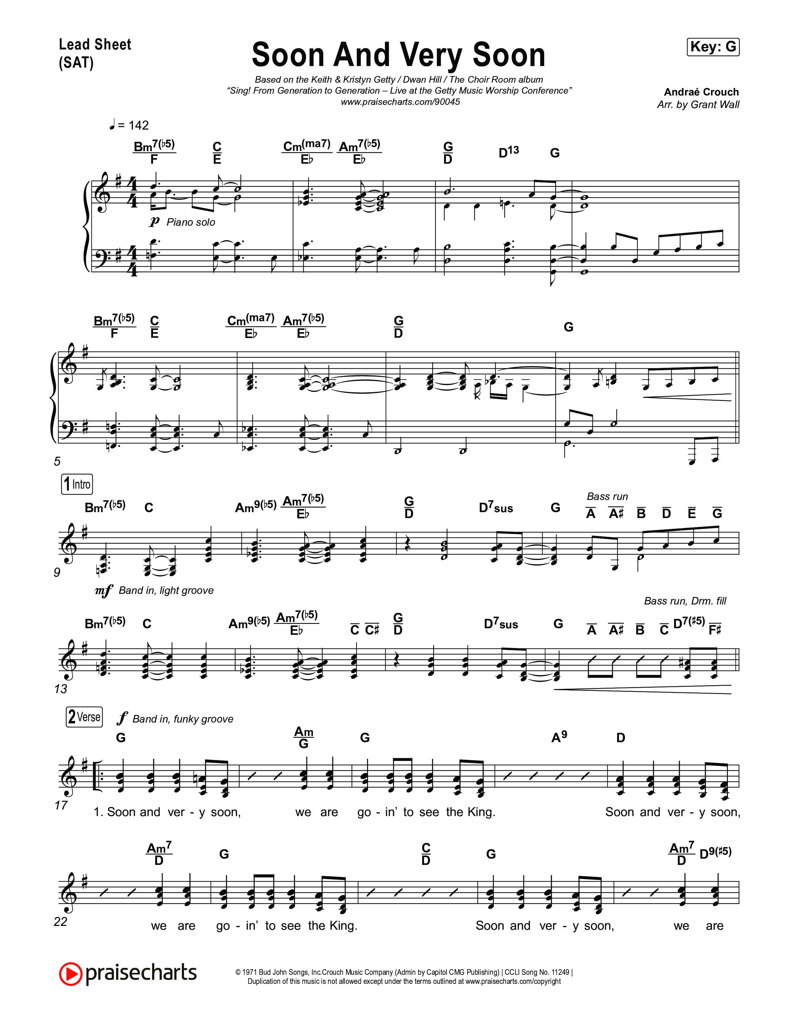 Soon And Very Soon Lead Sheet (SAT) (Keith & Kristyn Getty / Sing! / Dwan Hill / The Choir Room)