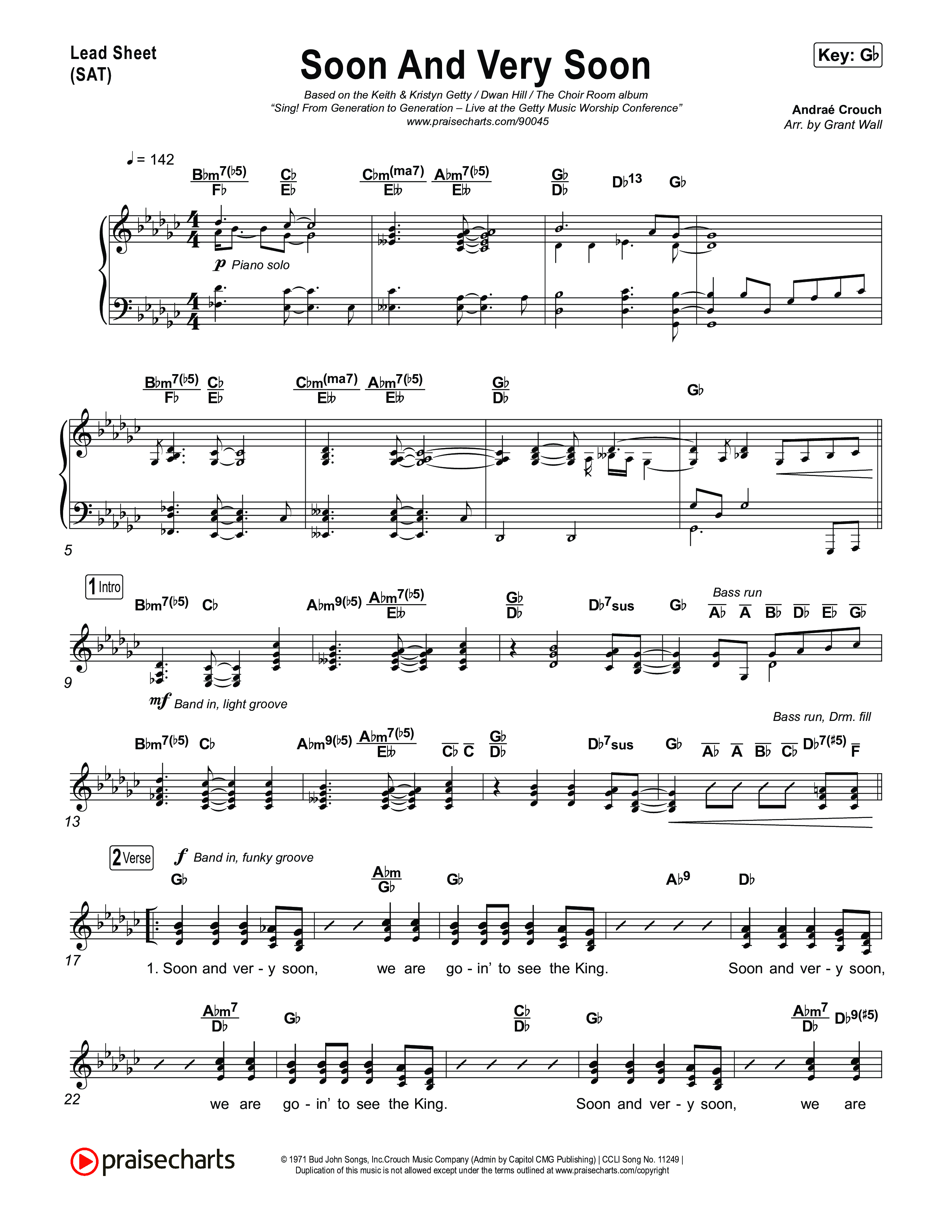 Soon And Very Soon Lead Sheet (SAT) (Keith & Kristyn Getty / Sing! / Dwan Hill / The Choir Room)