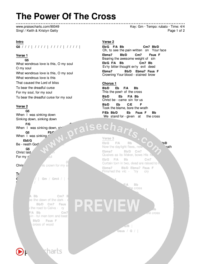 The Power Of The Cross (What Wondrous Love Is This) Chords & Lyrics (Keith & Kristyn Getty / Sing!)