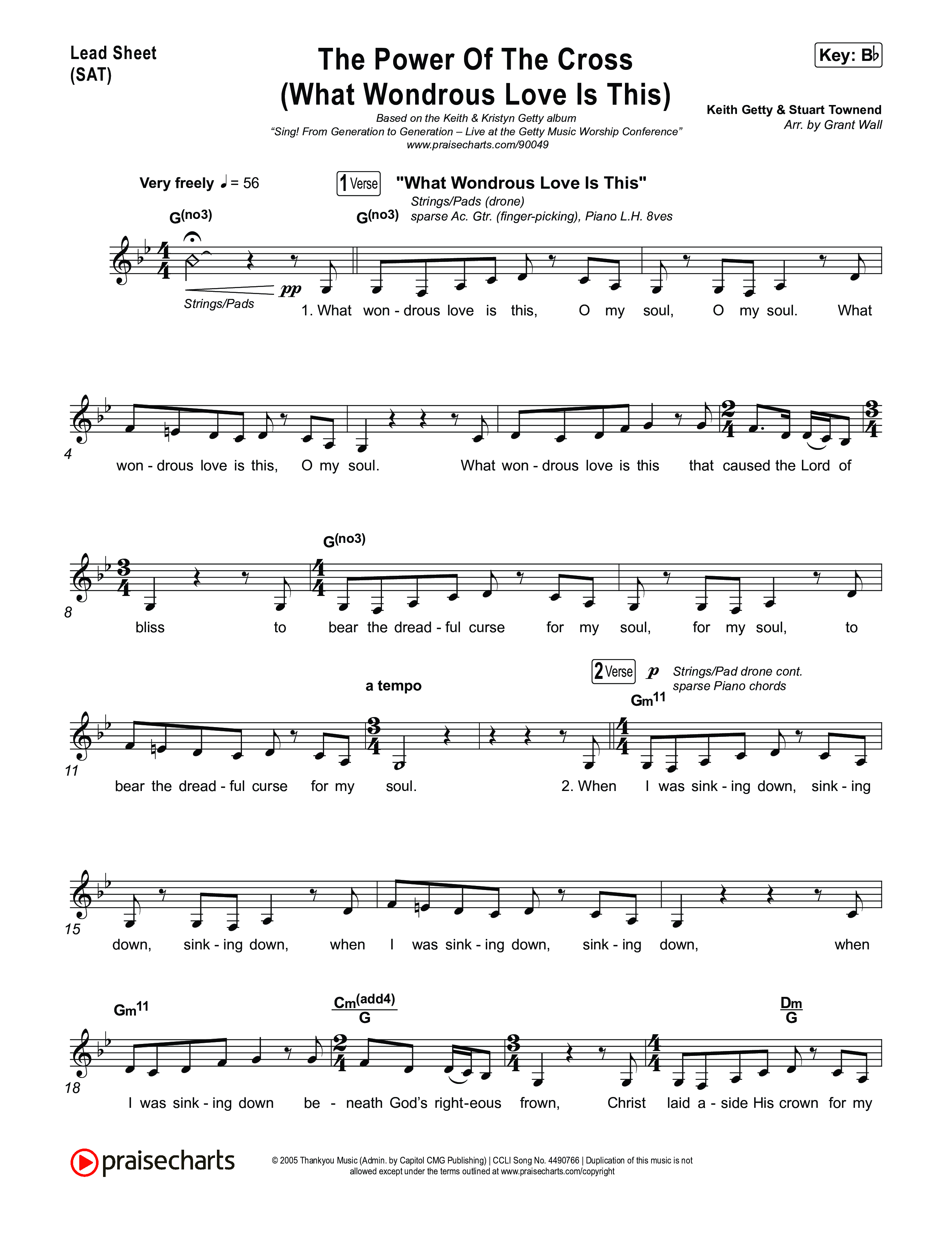 The Power Of The Cross (What Wondrous Love Is This) Lead Sheet (SAT) (Keith & Kristyn Getty / Sing!)