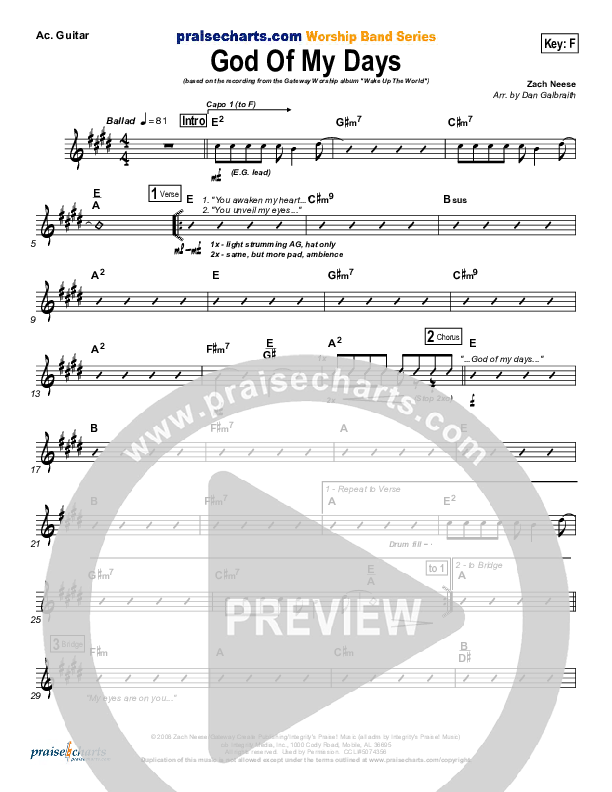 God Of My Days Acoustic Guitar (Gateway Worship)