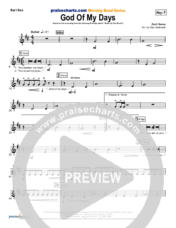 God Of My Days Bari Sax (Gateway Worship)