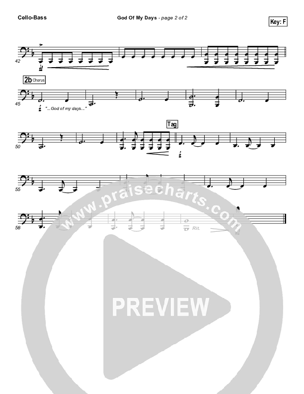 God Of My Days Cello/Bass (Gateway Worship)